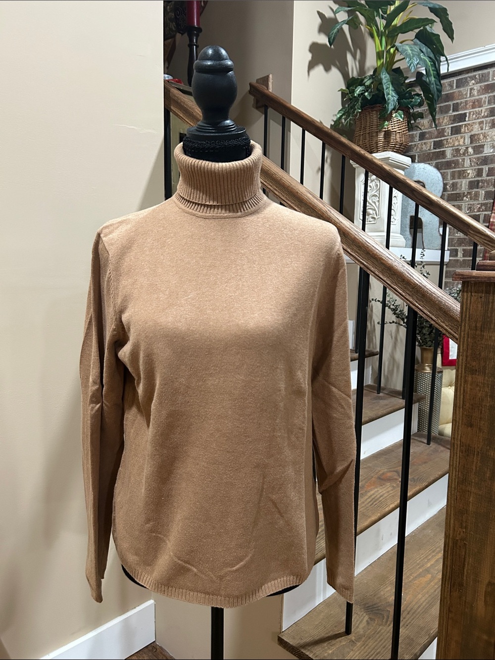 Talbots M Camel Ribbed Turtleneck Sweater